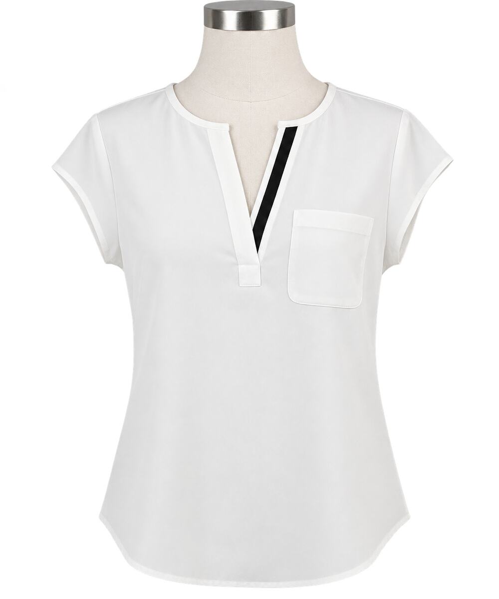 Apt. 9 White w/Black Trim Split Neck Popover Blouse - Size M